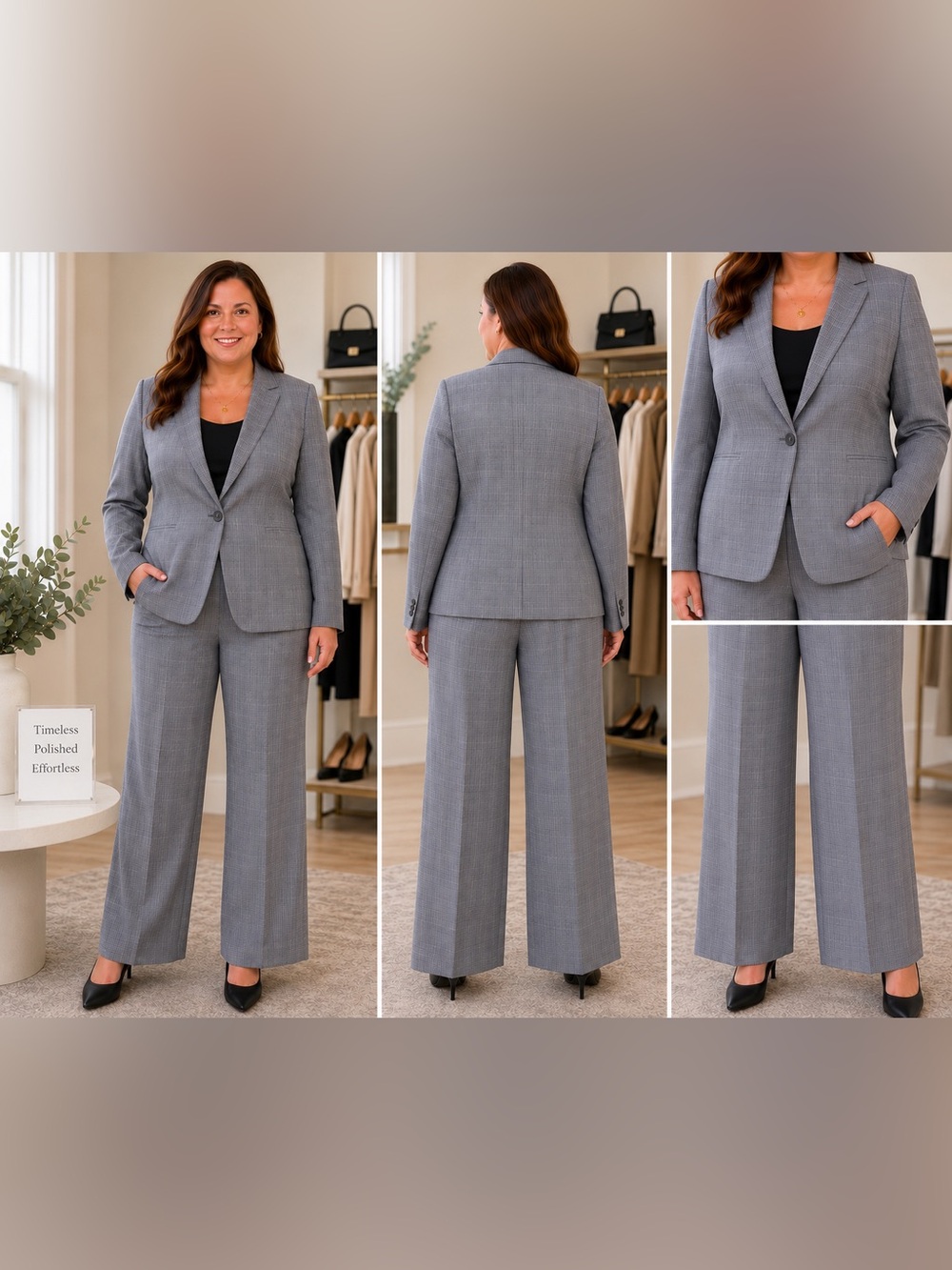 Emily Womens Gray Glen Plaid 2-Piece Pant Suit Size 16 Career Blazer Office Work